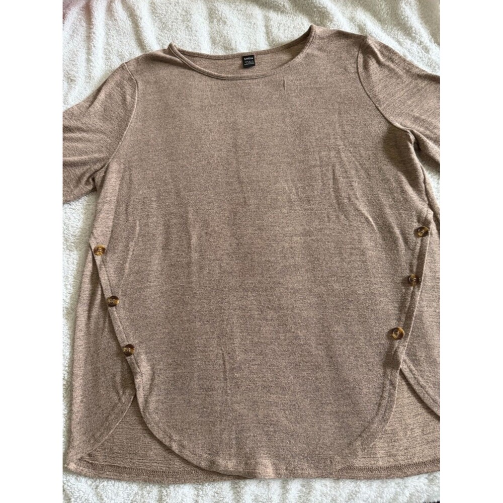 SHEIN Brown Ribbed Knit Top with Side Button Accent long sleeves size L